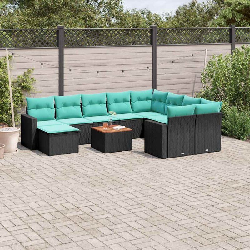  Ensemble de canapé de patio 11 pièces avec coussins en rotin de polyester noir