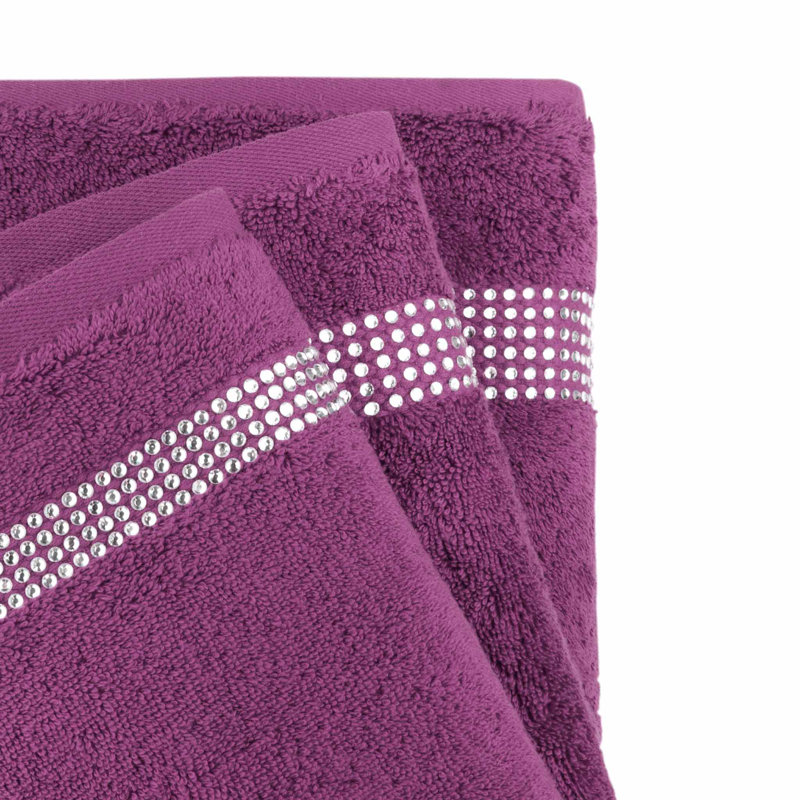 Sparkles Home | 3 Piece Cotton Towel Set | Rhinestone Stripe | Elegant Bathroom Decor, Purple