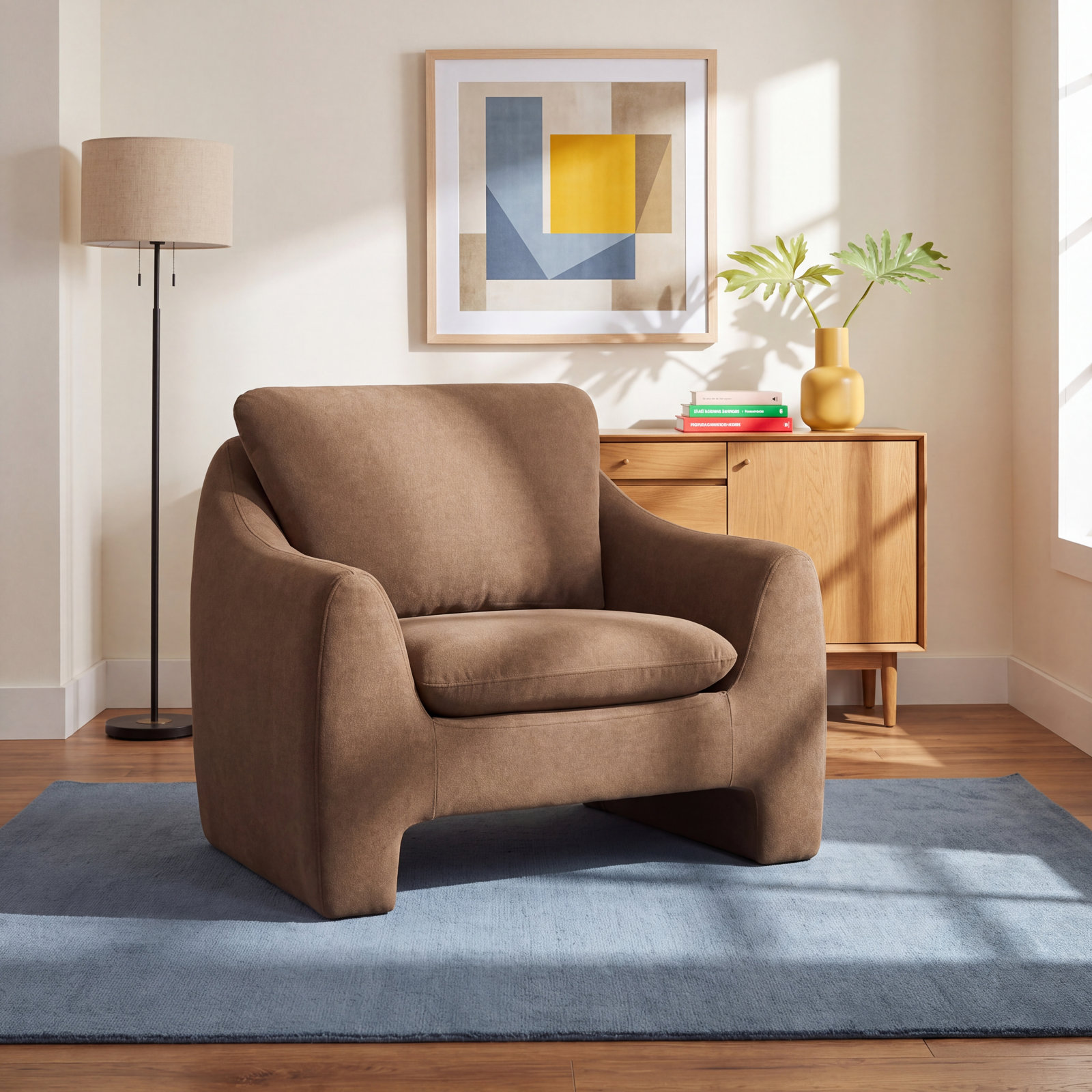 Elodie Pine Armchair, Brown Polyester