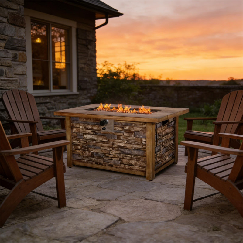 23.8'' H 50,000 BTU Outdoor Propane Fire Pit Table with TerraFab Finish and Adjustable Flame