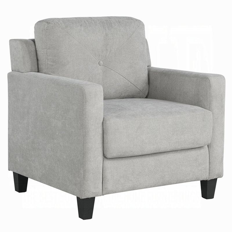 Royi Accent Chair, Track Armrest, Fabric Seat W Tufted Backrest, Gray