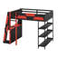 Lit mezzanine pleine grandeur avec bureau et tablettes de rangement, lumières DEL et stations de charge USB, lit mezzanine en bois massif avec tablettes de rangement-293499007