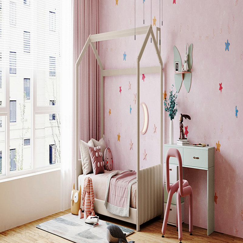 Lit simple en bois et velours, beige, Beige, Twin