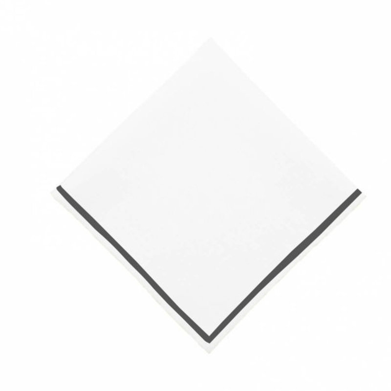 Single Embroidery Border Cotton Napkins (Set Of 4), 12" x 12", White/Dark Gray