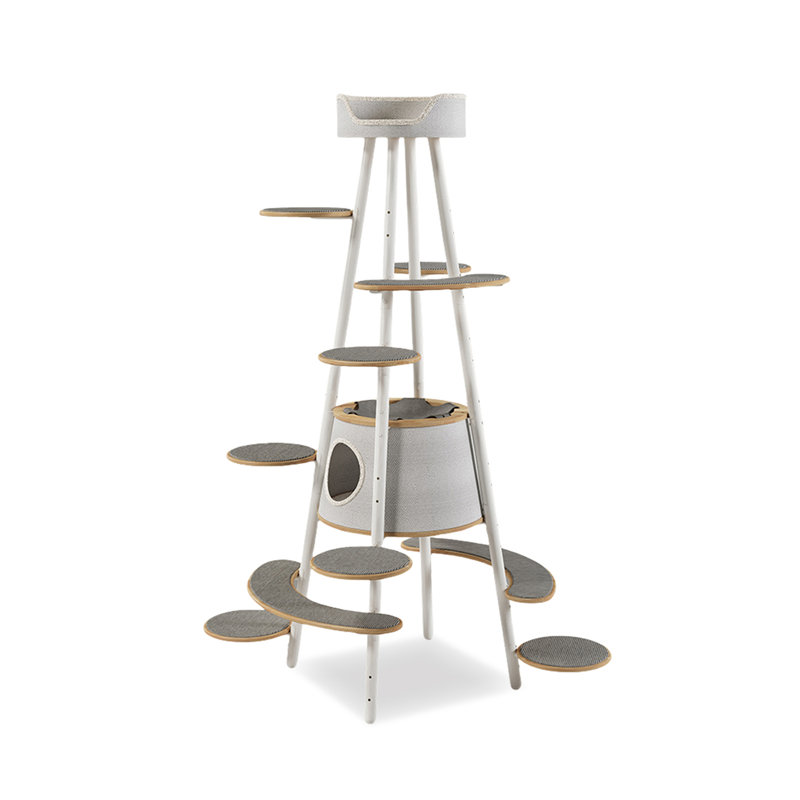 74.02" White Standard Solid Wood Cat Tree