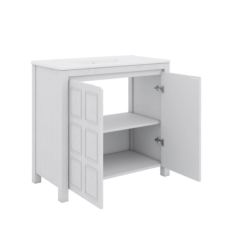 Ensemble de rangement pour meuble-lavabo 36 po avec lavabo en céramique, Blanc antique