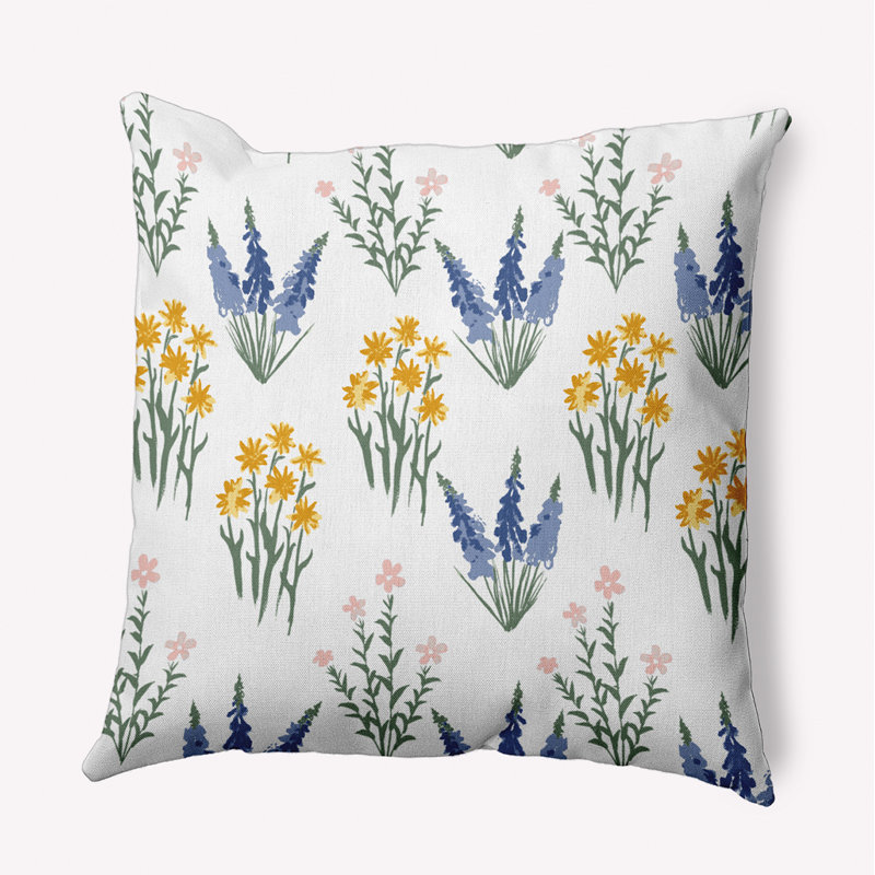 Coussin intérieur / extérieur Leafy Branch, H 18 po x l 18 po, Bleu / jaune / vert floral