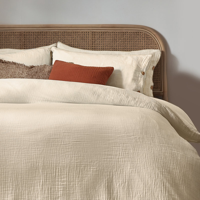 Lark Cotton Solid Colour Duvet Cover Set with Pillowcases Included, Cream, Kingsize - 2 Standard Pillowcases