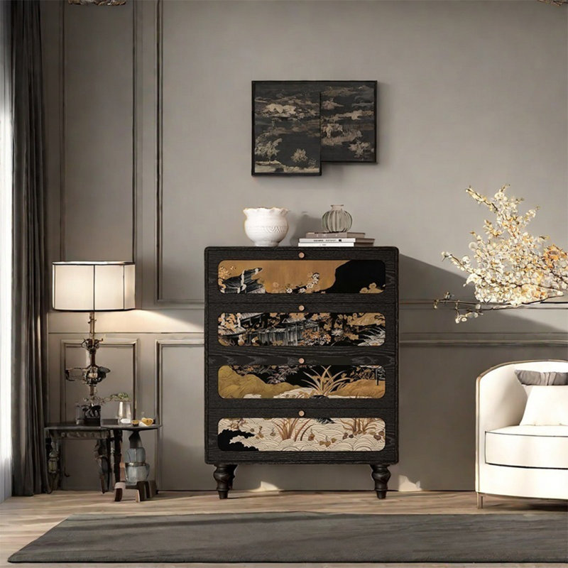 4-Drawer Ash Wood Storage Cabinet