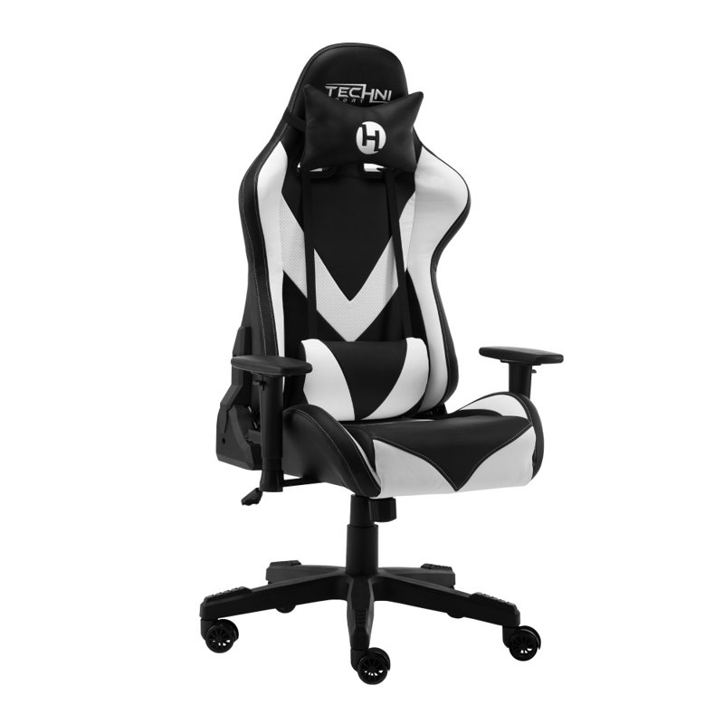 White High Back Gaming Chair With Pu Upholstery & 150° Recline