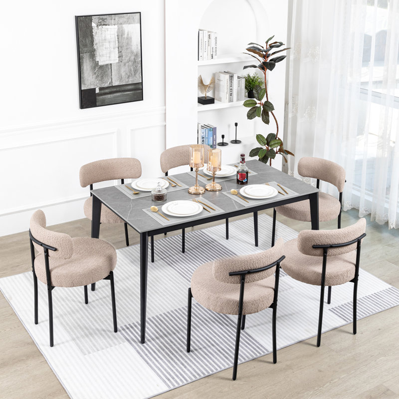 Sherpa Upholstered Metal Dining Chairs, Light Brown, 4