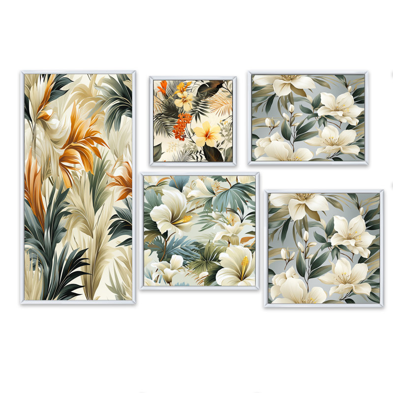 Ensemble de 5 éléments naturels Natural Tropical, Cadre flottant blanc