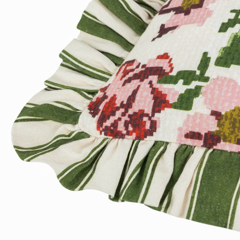 Feeoni Ruffle Floral Green Square Cushion