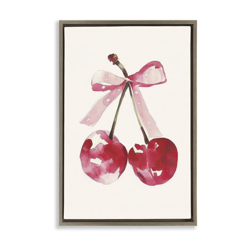 Mod Cherries Tied in Bow Floating Frame, design by LSR Creative Studio, Montalcino Elm Floater Frame, 25" H x 17" W