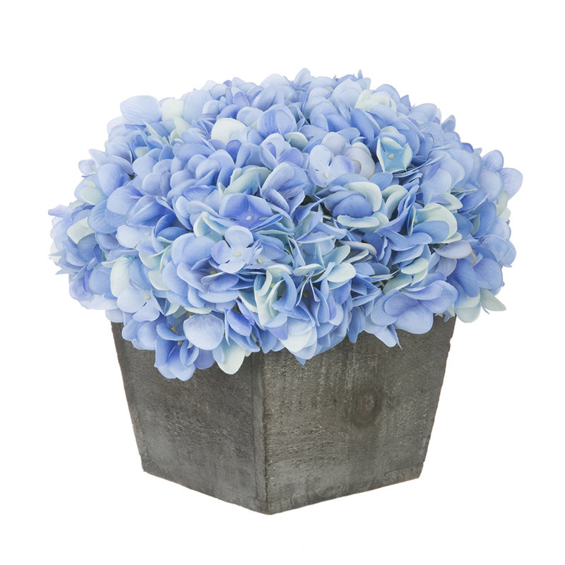 Arrangement d'hortensias artificiels en pot, Bleu