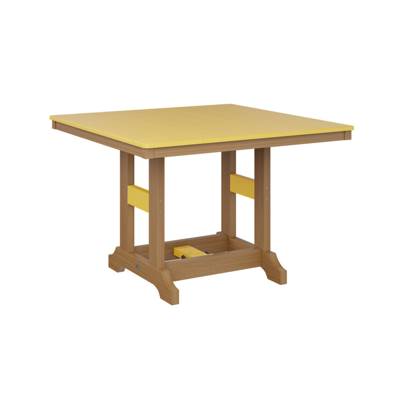 Garden Classic Outdoor Square Bar Table, Natural Teak, Sunburst Yellow