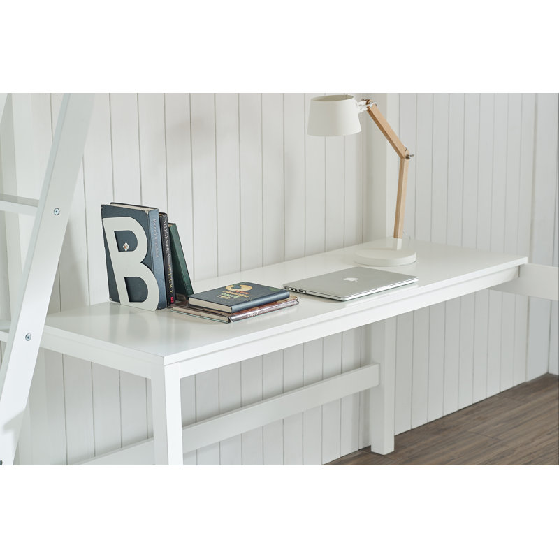 Lit mezzanine double avec bureau intégré Harold, Blanc