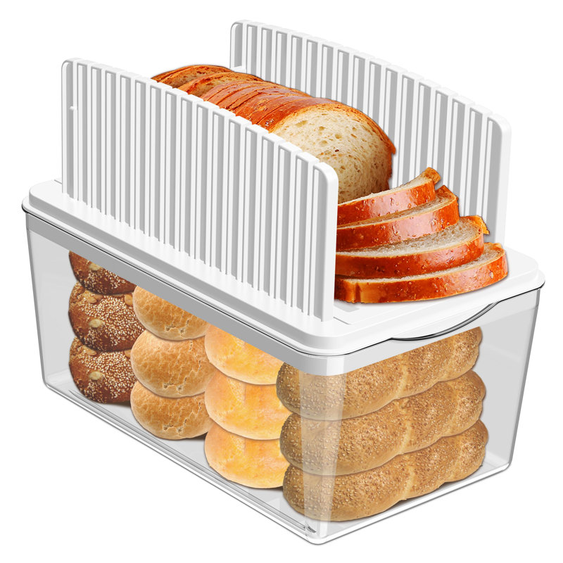 Upgrade Pull Out Bread Slicer For Homemade Bread With Bread Box, Foldable Bread Slicing Guide,Removable Cutting Board, Slice Evenly,(White)