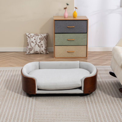 Large Size Elevated Dog Bed Pet Scandinavian Style With Solid Wood Legs And Gray Velvet, Easy To Assemble Stable Structure Bent Back, Removable Washable Suitable For Dogs
