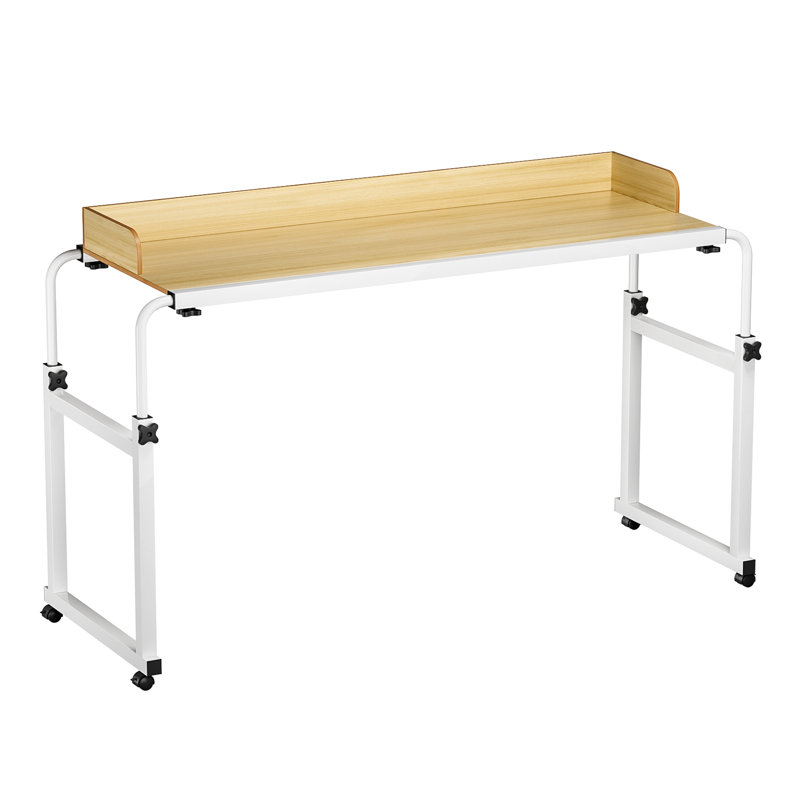 Overbed Table with Wheels, Rolling Over-the-Bed Laptop Desk with Raised Baffle, Natural/White, 50.1" H x 28.1" W x 11.4" D