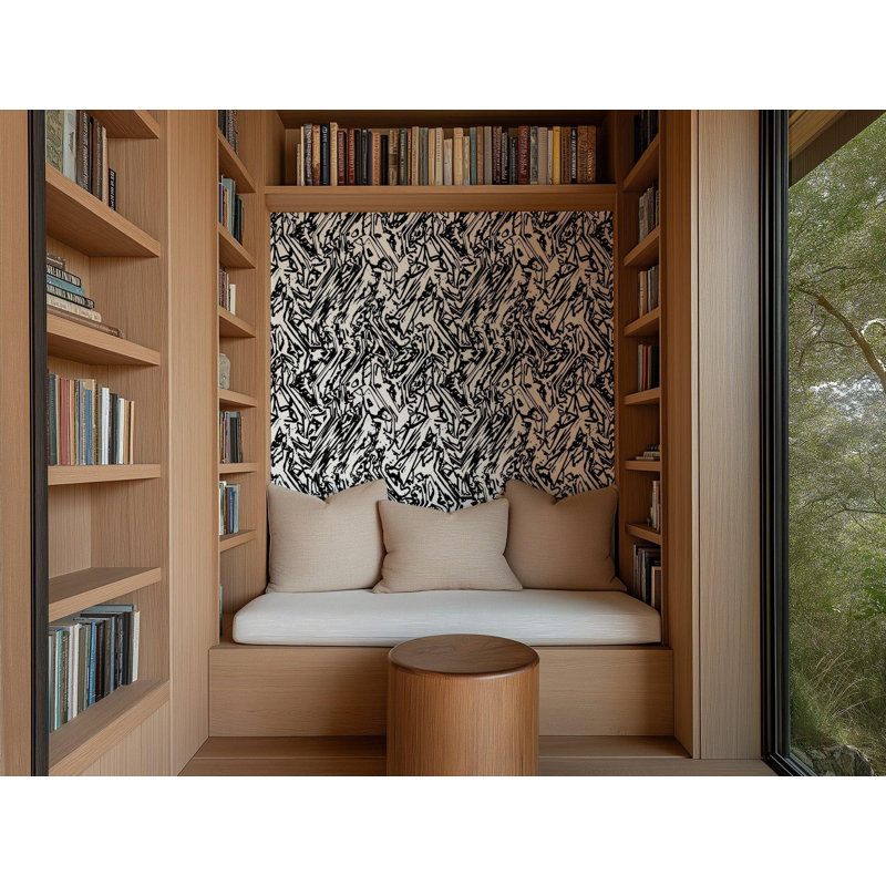 The Blush Label Marble Premium Matte 10' L x 24" W Wallpaper Roll, Faux Grasscloth, Non-pasted, Black