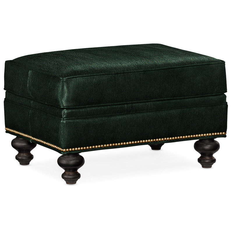 Repose-pieds rectangulaire en cuir véritable 26 "West, Cuir véritable vert forêt d'Anilina, Plantation, Naturel français