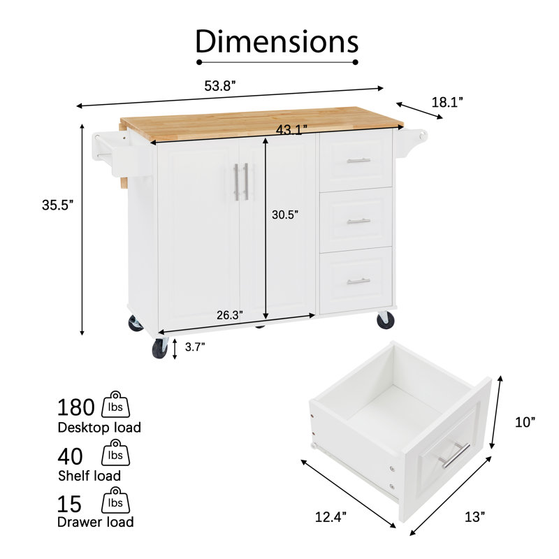 Perlo Kitchen Cart, White