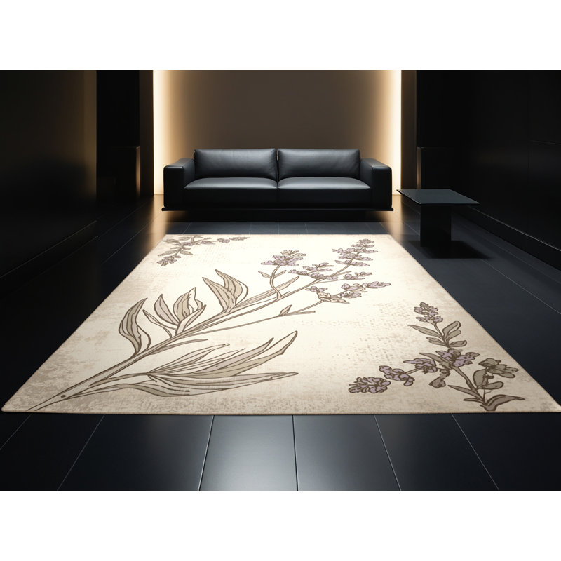 Tapis moelleux moelleux à motif lavande Durso, 5 x 7