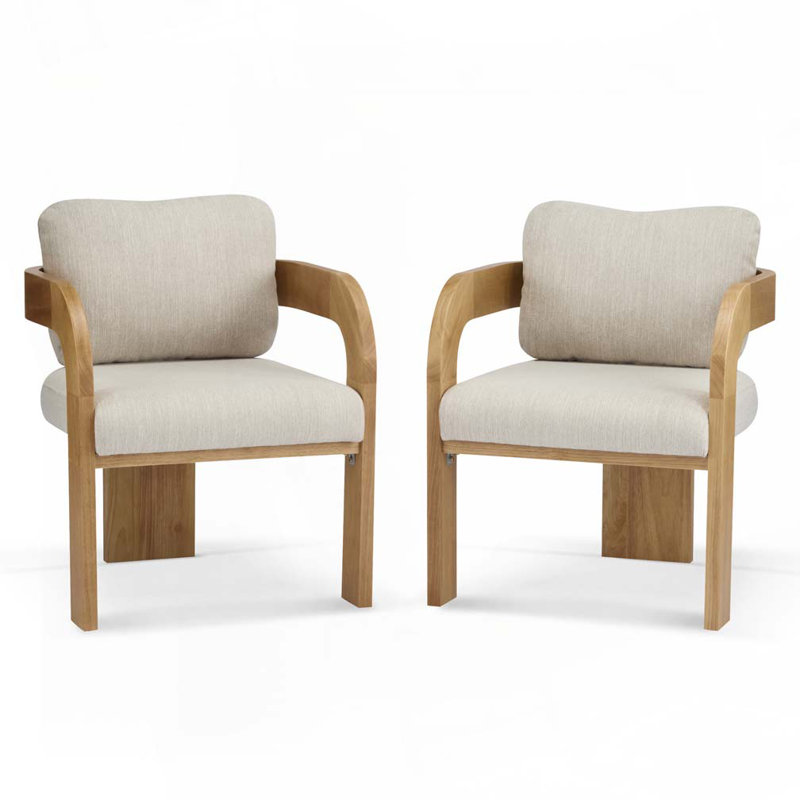 Chaise rembourrée avec pieds en bois, Beige, Naturel