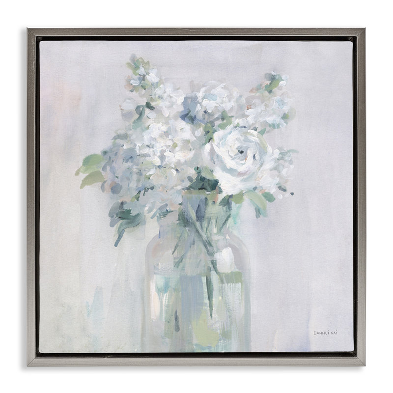 Bouquet abstrait, Cadre flottant gris lustré, H 18 po x l 18 po