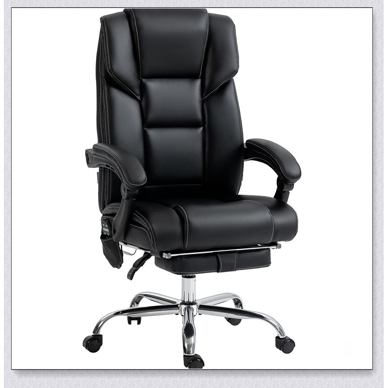 Fauteuil de massage avec 6 points de vibration, fauteuil d'ordinateur inclinable en cuir de polyuréthane chauffant lombaire avec hauteur réglable, repose-pieds et fonction d'inclinaison