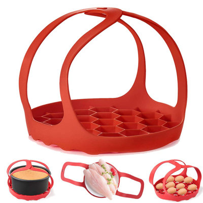 Panier pour cuiseur à vapeur, friteuse pour autocuiseur, friteuse en silicone pour casserole instantanée de 6 pte / 8 pte, support pour cuiseur à cuisson anti-brûlure multi-fonctions pour cuiseur à vapeur, support à œuf en silicone sans BPA, (rouge)