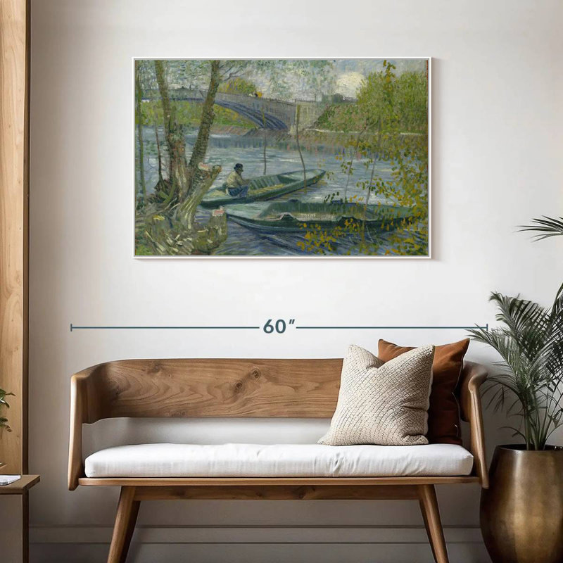 Pêche au printemps, 43 po x 29 po, Cadre flottant blanc
