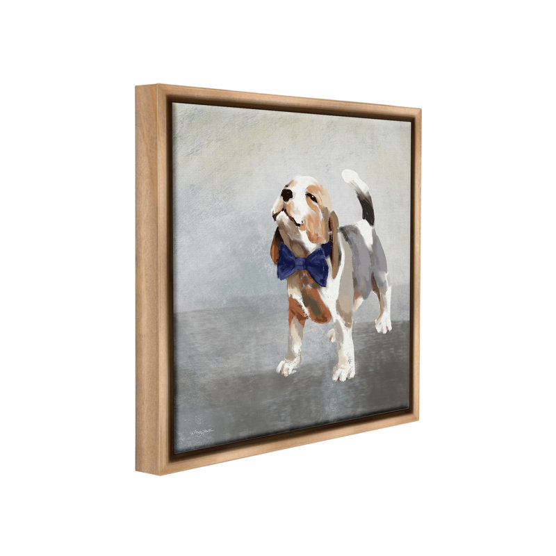 «Happy Beagle In Bowtie Floater Frame» par Molly Mattin sur toile, Cadre flottant orme Montalcino, H 25 po x l 25 po