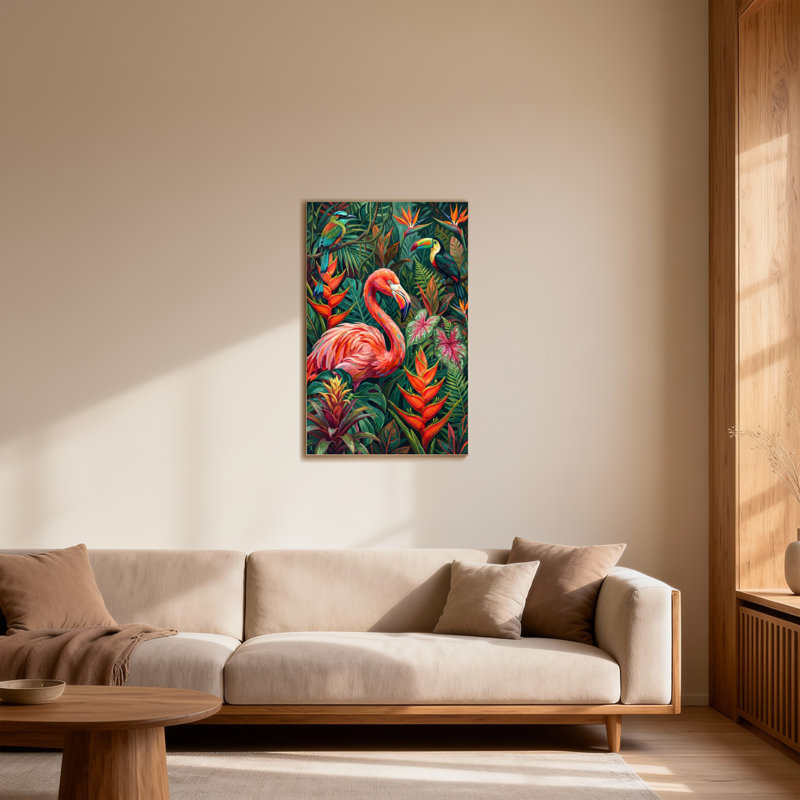 Animaux, flamants tropicaux et fleurs exotiques, H 24 po x l 36 po