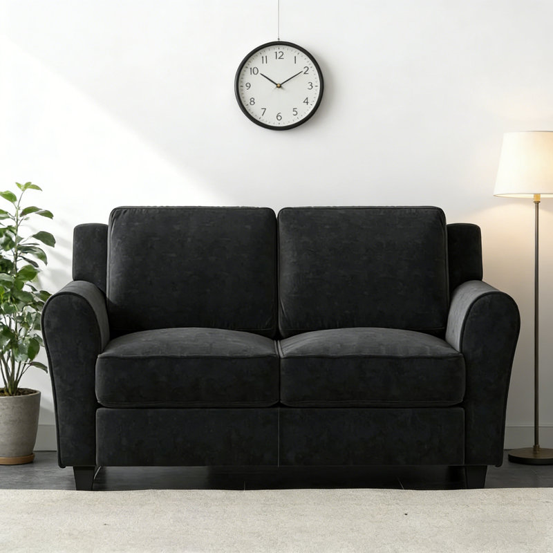 2-Piece Modern Flannelette Fabric Living Room Set, Black