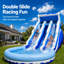 Glissade d'eau gonflable de 20 pi avec pataugeoire et glissade double, amusement d'été pour les enfants, mur d'escalade et souffleur inclus (bleu)