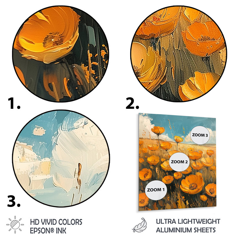 Orange bleu, bouton d'or Meadow Bliss - Buttercups, art mural, Métal métal, H 20 po x l 12 po x P 1 po