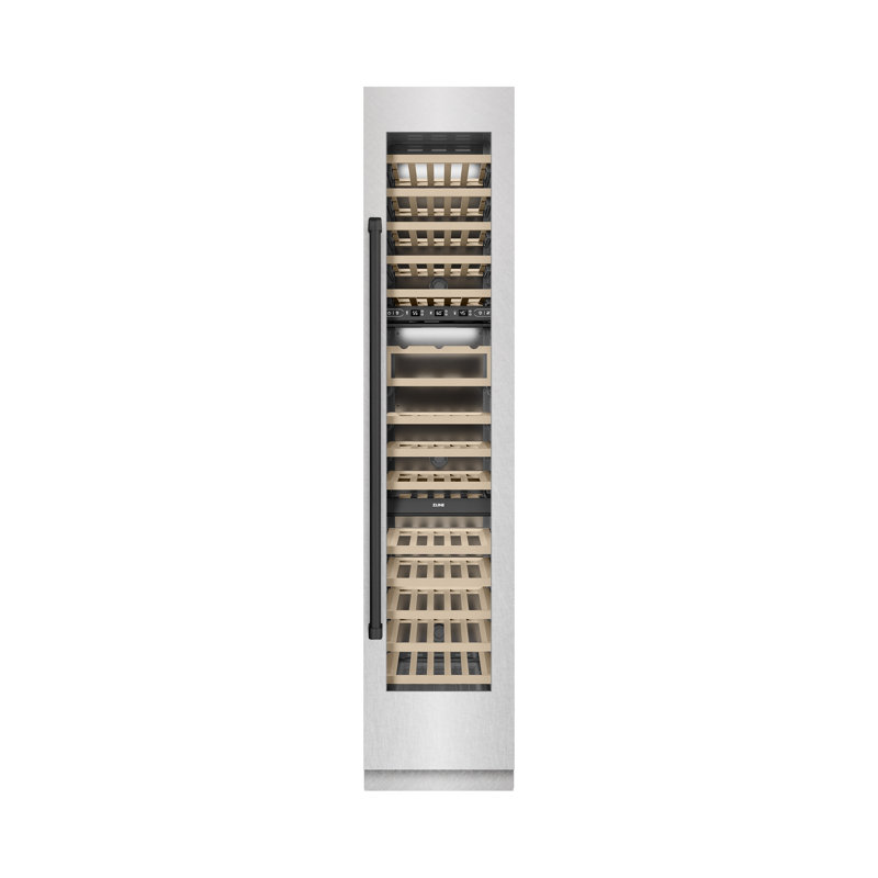 ZLINE Autograph Edition 18 in. 9.0 cu. ft. Triple Zone 68 Bottle Hinge Column Wine Cooler in Satin Stainless Steel with Accents