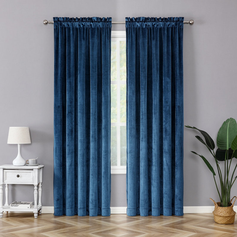 Lateek Velvet Semi Sheer Curtain Pair, Navy