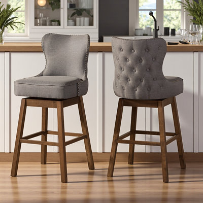 Alexio bar stools with Brown wood finish and Gray fabric, 44.31'' H X 21.28'' W X 21.58'' D