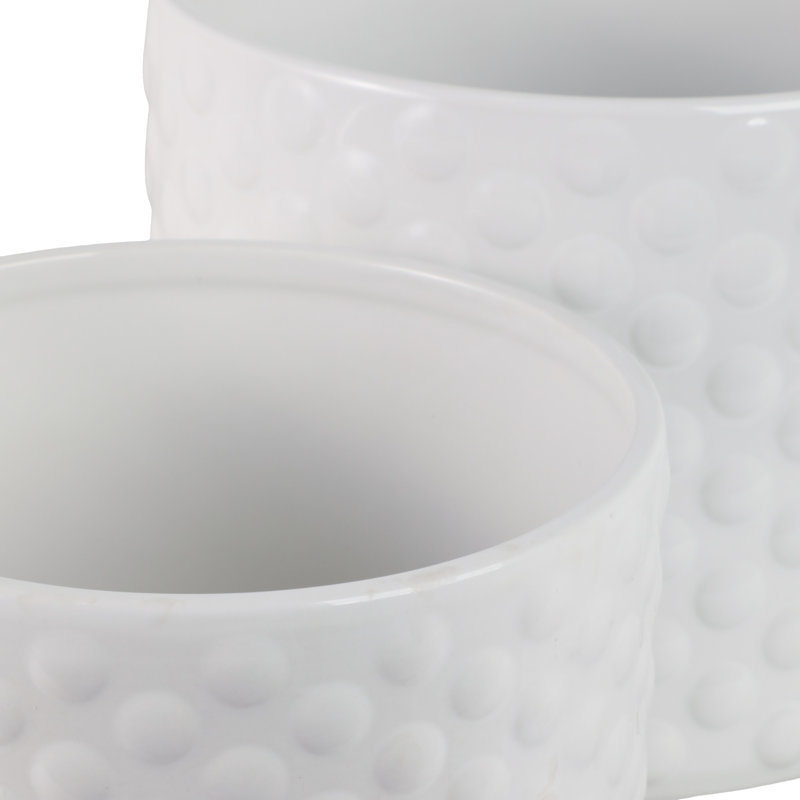 Ensemble de pots à fleurs en céramique à finition surélevée à finition brillante pour l'intérieur et l'extérieur, ensemble de 2 - 10 po, 9 po blanc