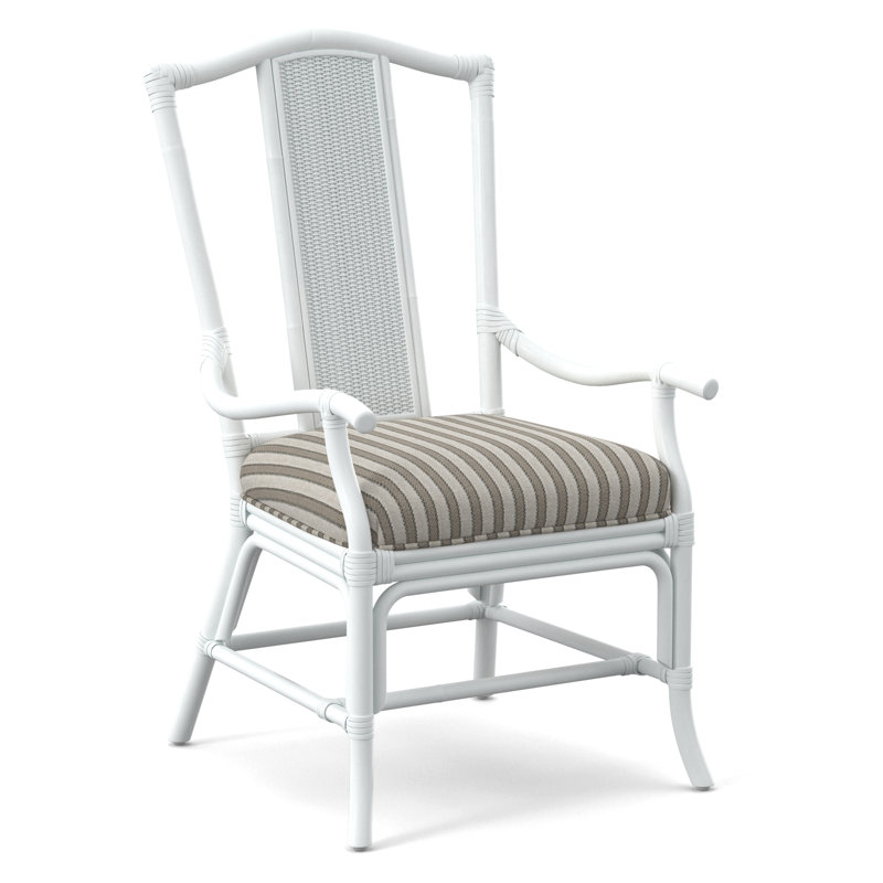 Drury Lane Slat Back Dining Arm Chair, Frost White, Gray Sugar Performance; 0863-84