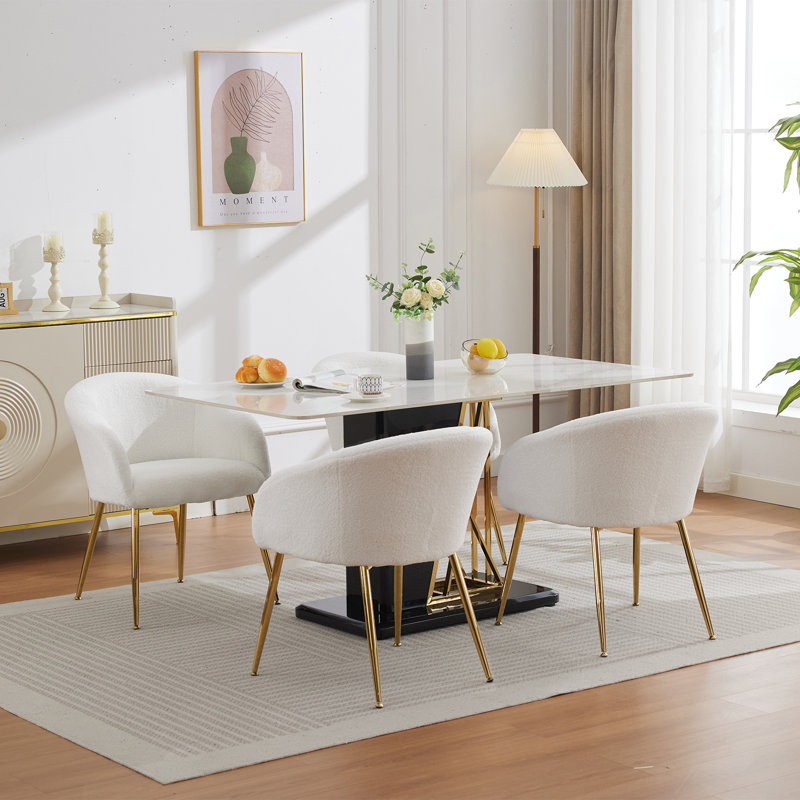 Lashann 18.5'' H Fabric Upholstered Metal Armchair, Gold, 1, White