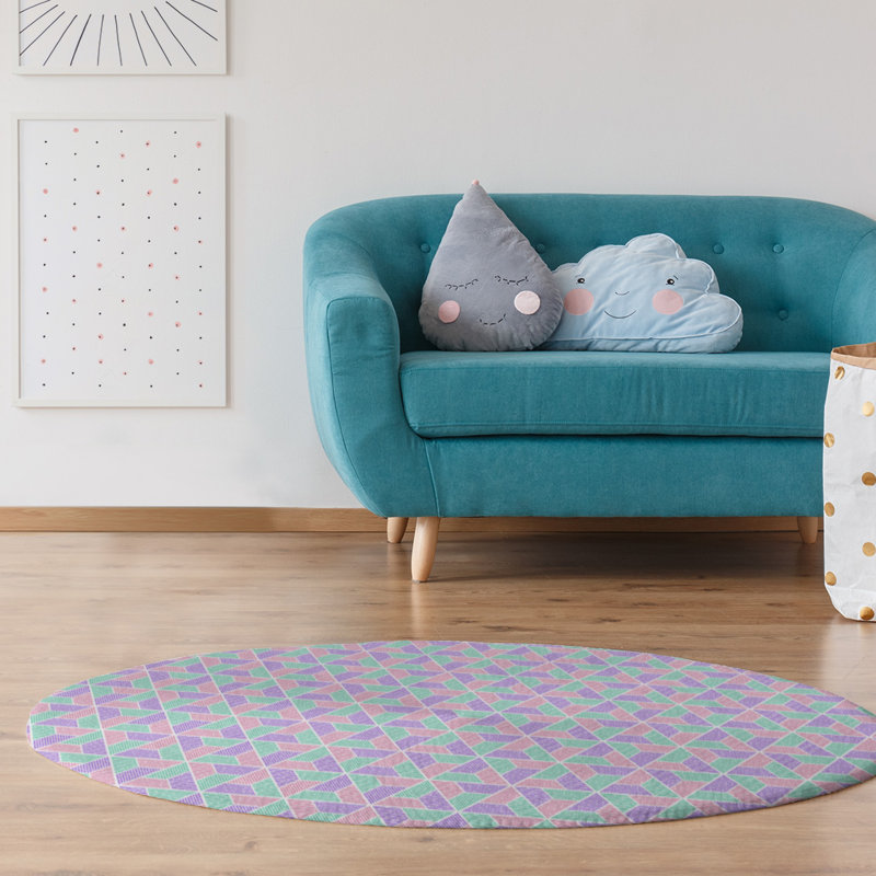 Tapis aquamarine/zone saumon foncé, Rond 5 pi