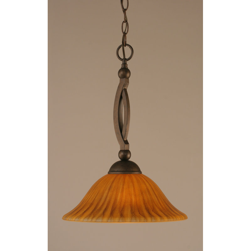 Bow Chain Hung Pendant Glass, Brushed Nickel, 18.75", Tiger Glass