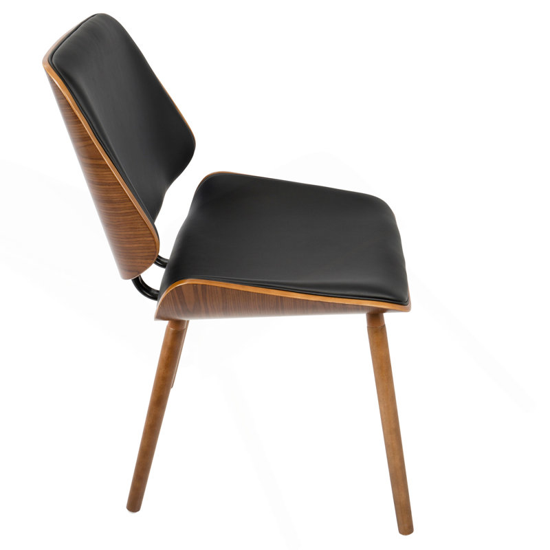 Chaise de salle à manger Lombardi Mid-Century moderne en noyer avec similicuir noir par Lumisource