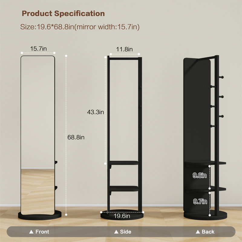 Coat Rack With Full Body Mirror, Black