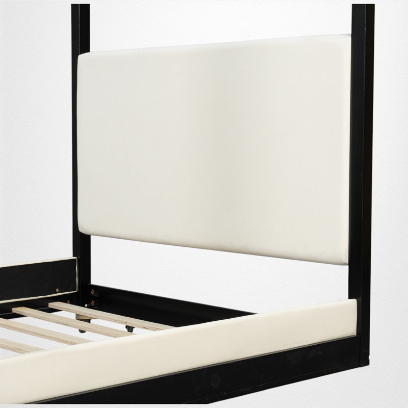 Lit plateforme à baldaquin en bois avec tête de lit tapissier, maison de campagne moderne, chambre à coucher, Grand lit, Noir