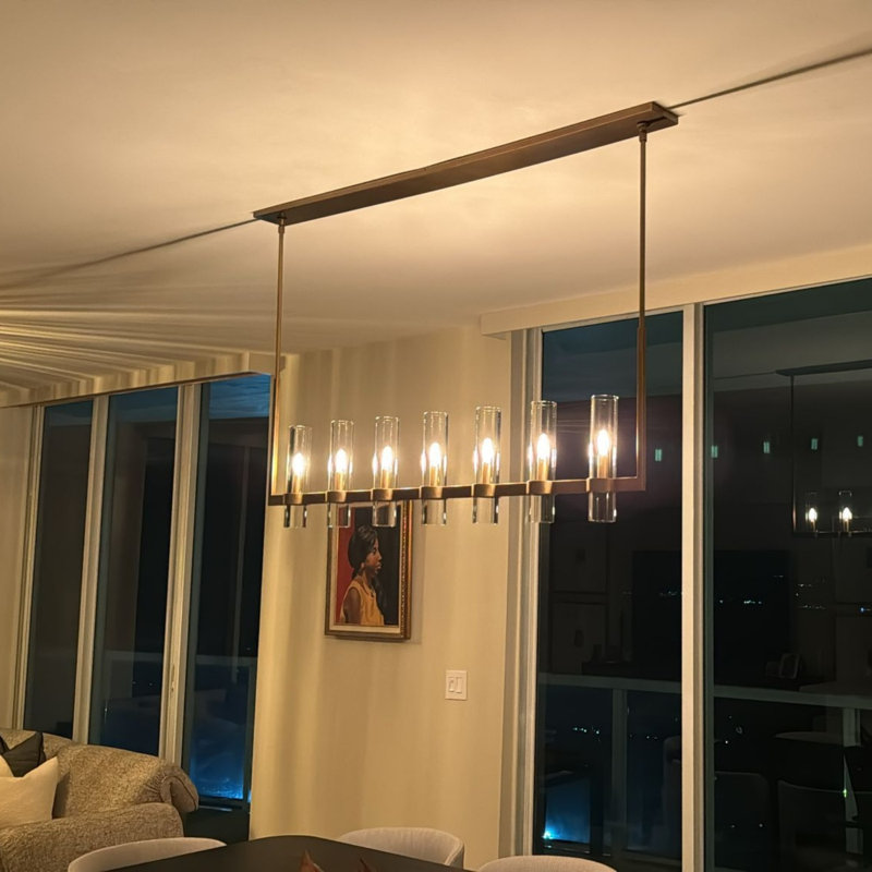 Lustre linéaire pour îlot de cuisine à 7 lumières 59 "Acevedo (ampoules incluses), Doré